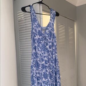 Ann Taylor Loft Women's Blue Floral Sleeveless V-Neck Dress Size 14